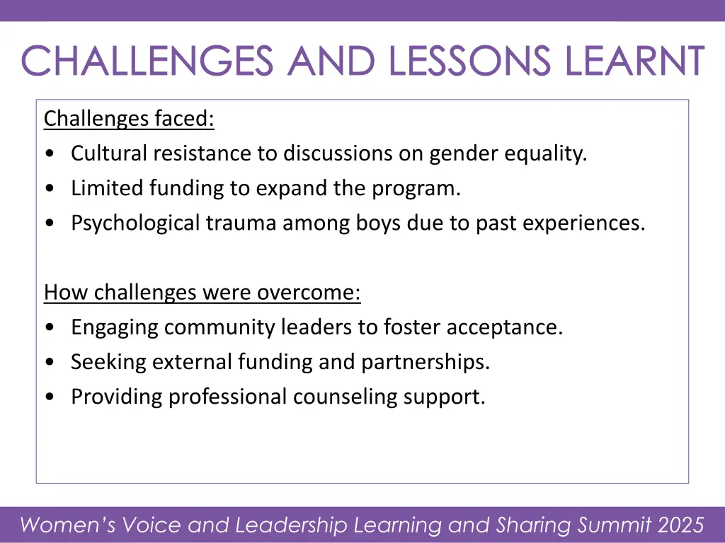 challenges and lessons learnt