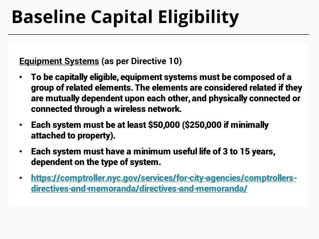 baseline capital eligibility