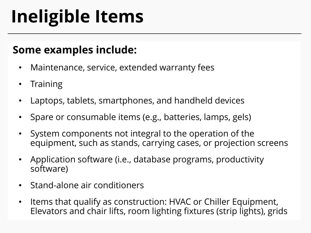 ineligible items