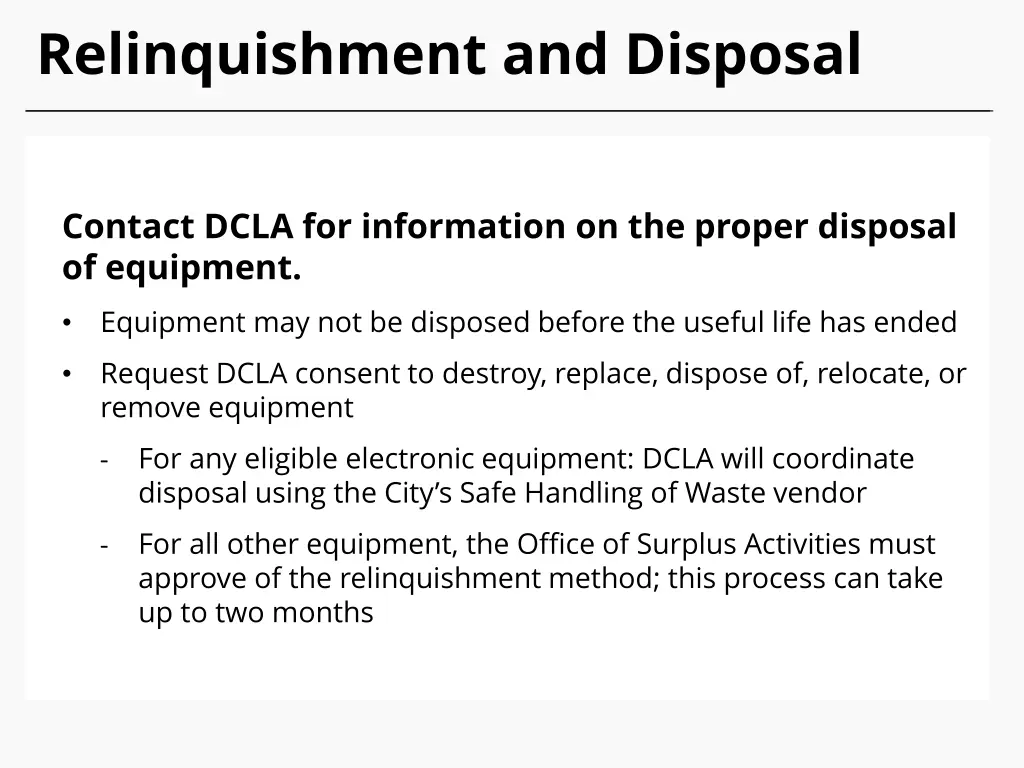 relinquishment and disposal