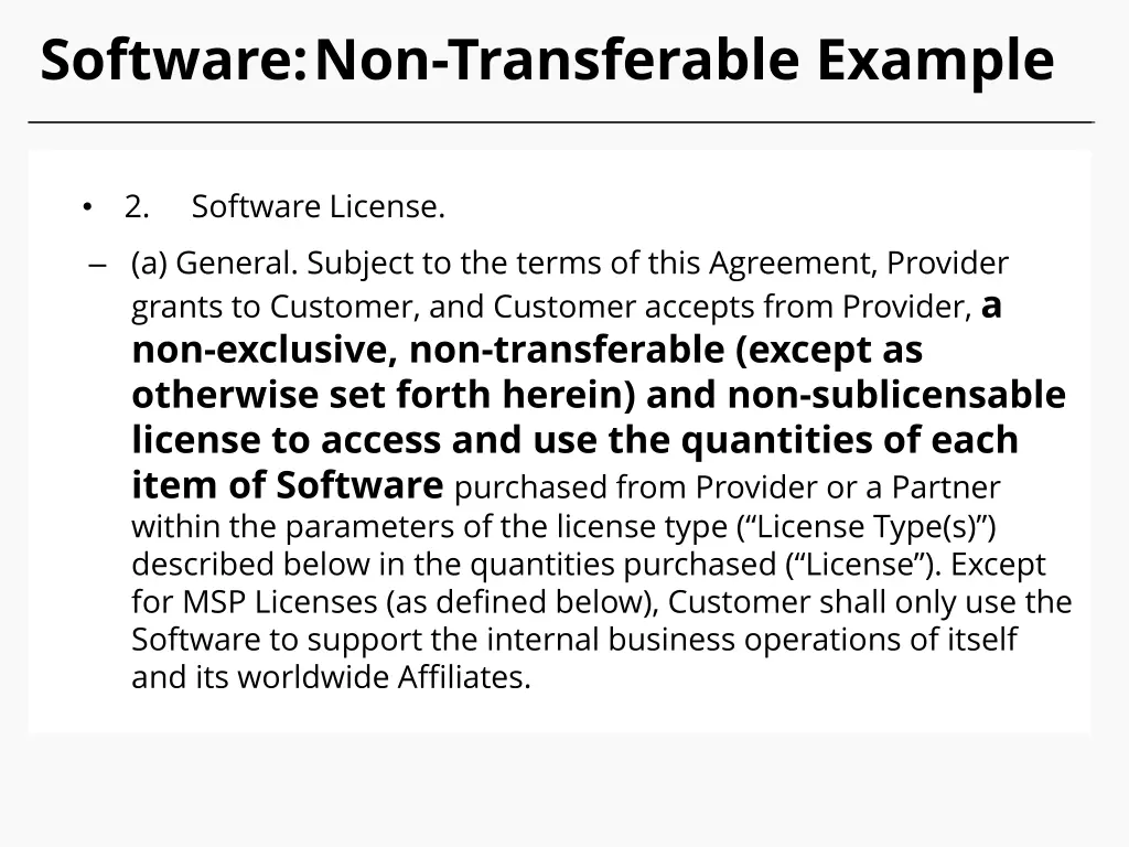 software non transferable example