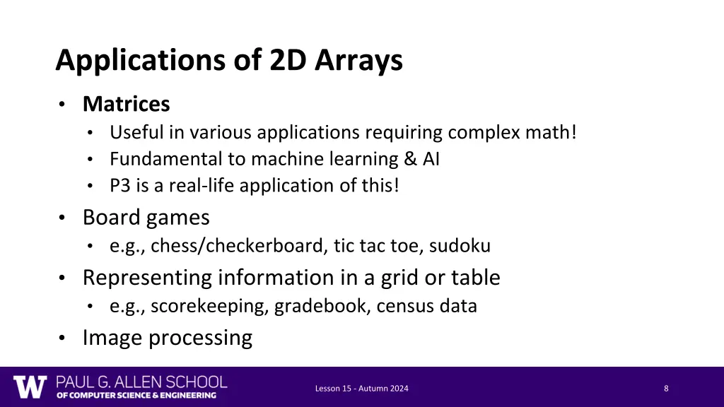 applications of 2d arrays