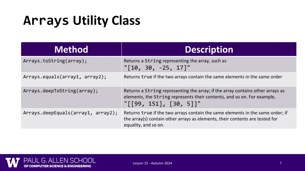 arrays utility class