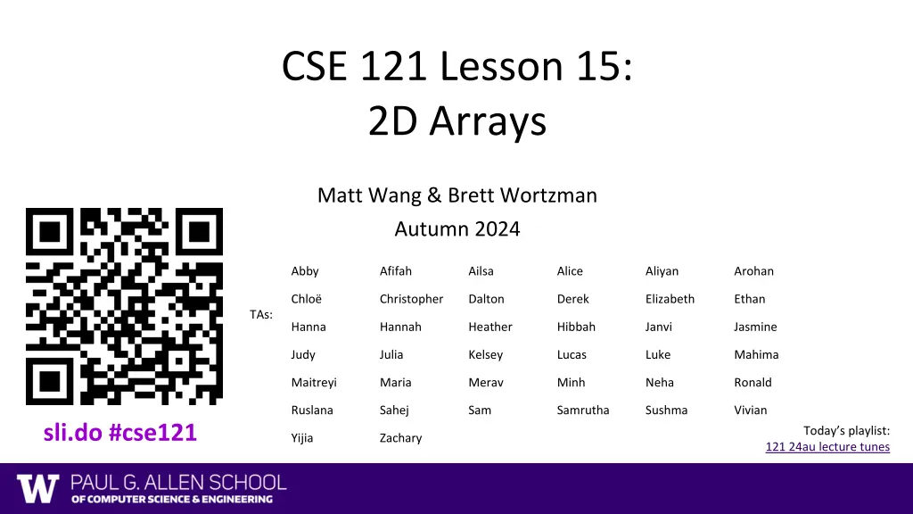 cse 121 lesson 15 2d arrays