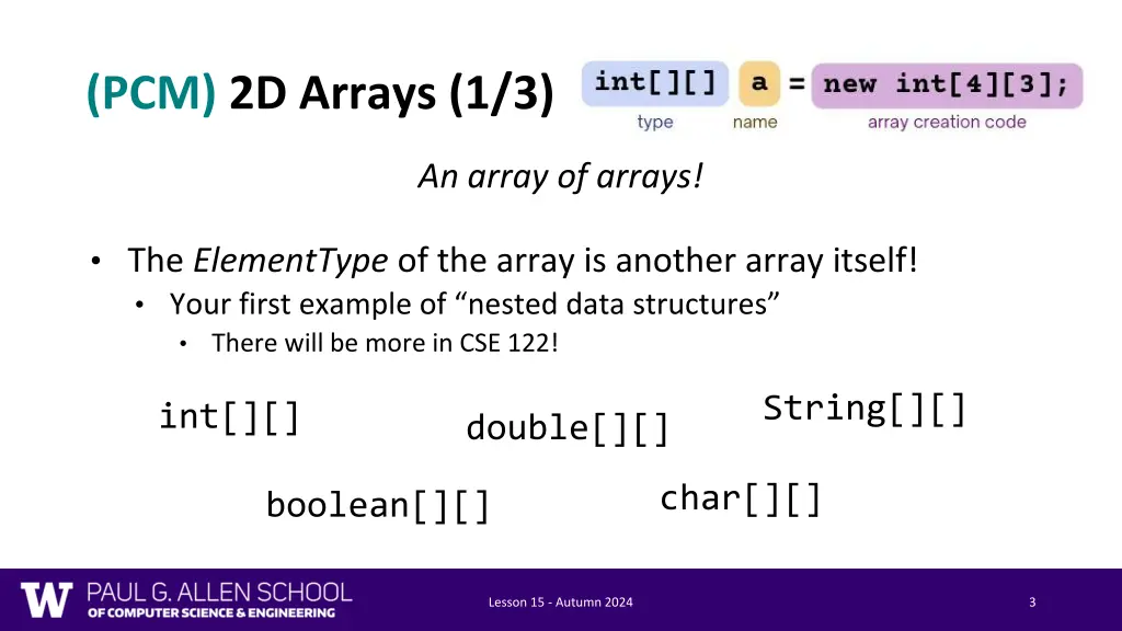 pcm 2d arrays 1 3
