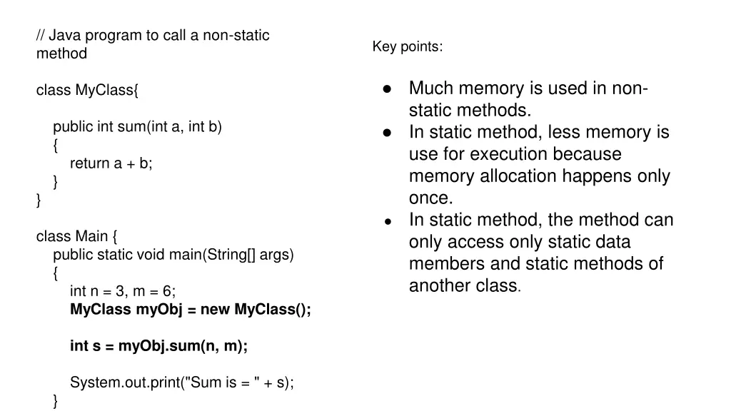 java program to call a non static method