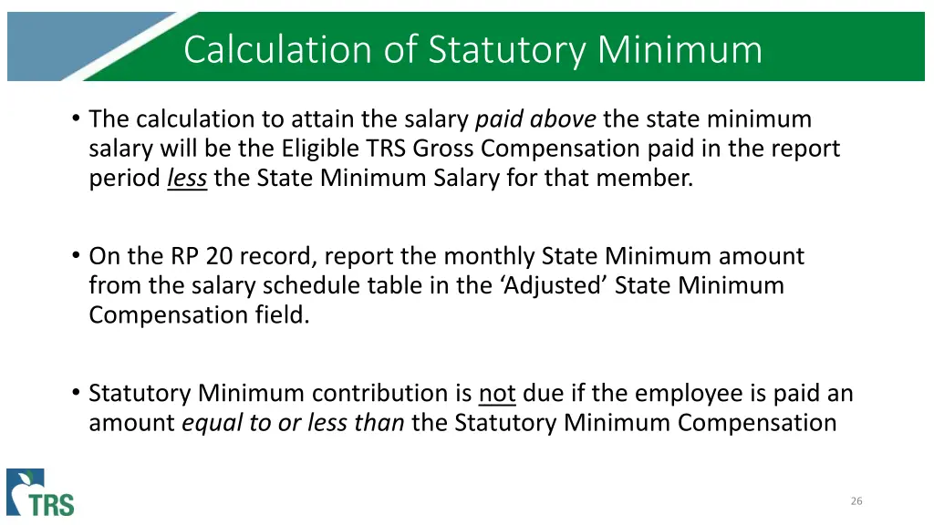 calculation of statutory minimum