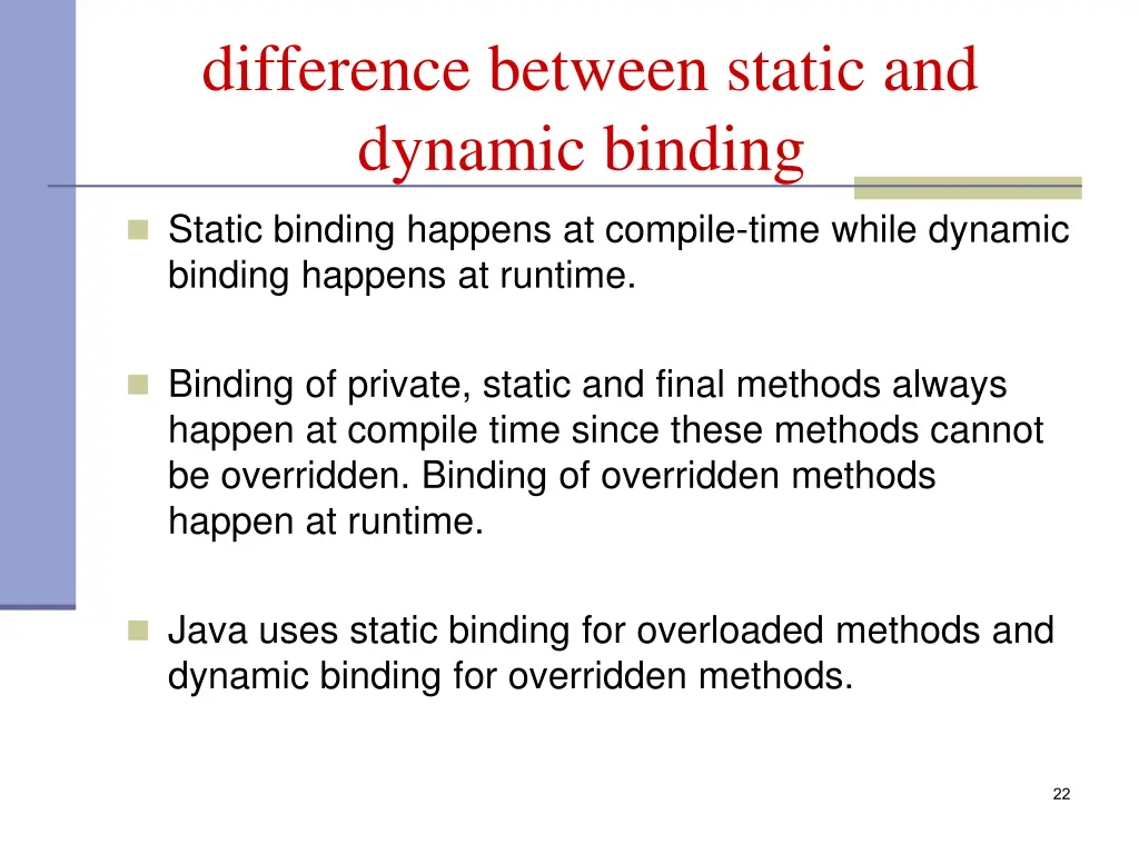 difference between static and dynamic binding
