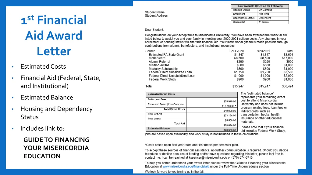 1 st financial aid award letter