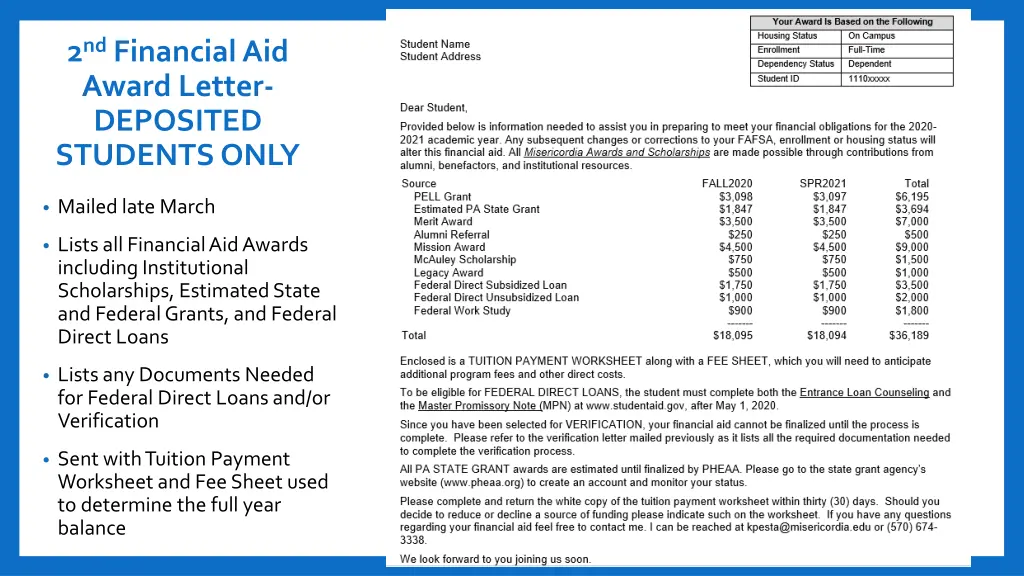 2 nd financial aid award letter deposited