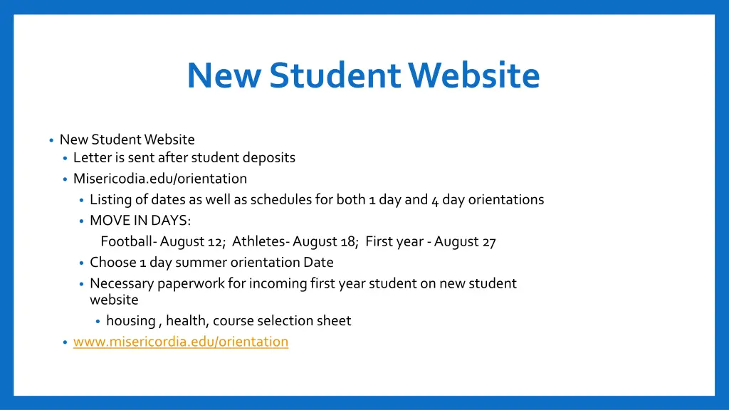 new student website