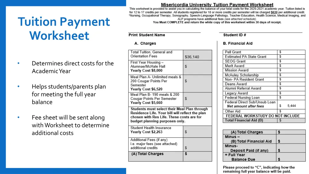 tuition payment worksheet