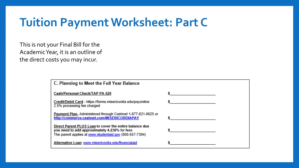 tuition payment worksheet part c