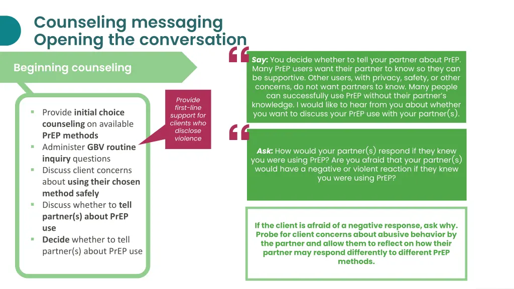 counseling messaging opening the conversation