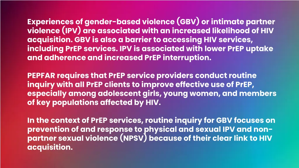 experiences of gender based violence