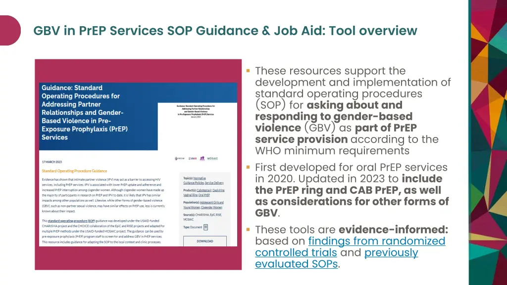 gbv in prep services sop guidance job aid tool