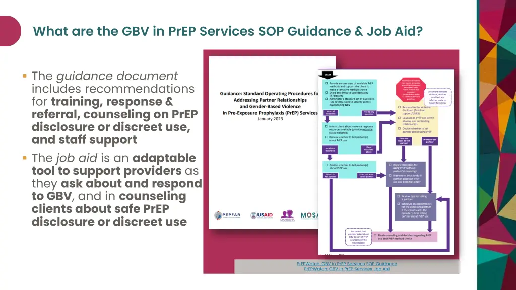 what are the gbv in prep services sop guidance