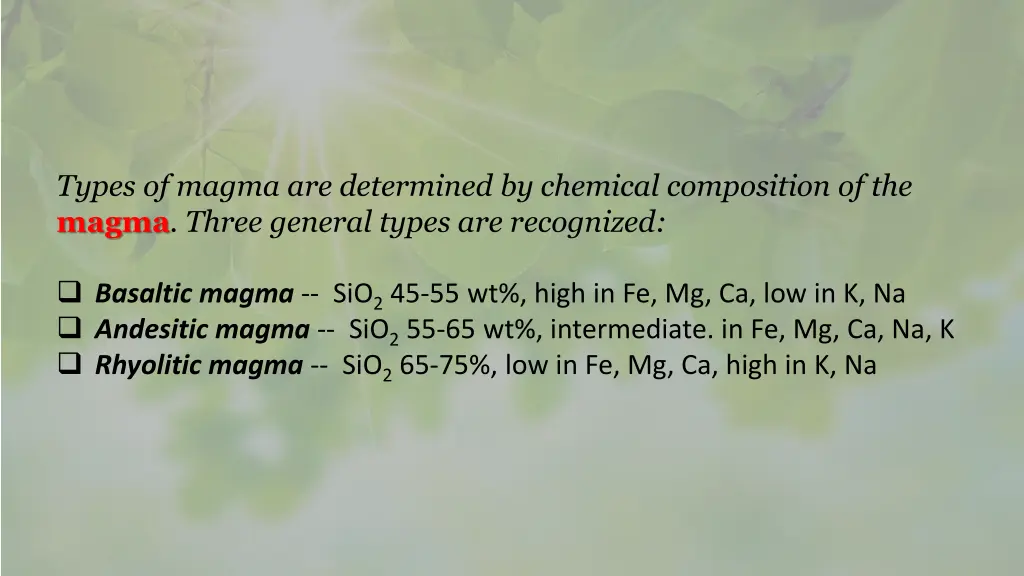 types of magma are determined by chemical