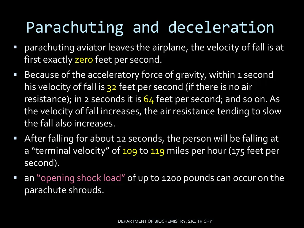 parachuting and deceleration