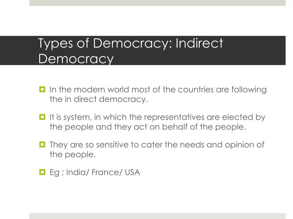 types of democracy indirect democracy