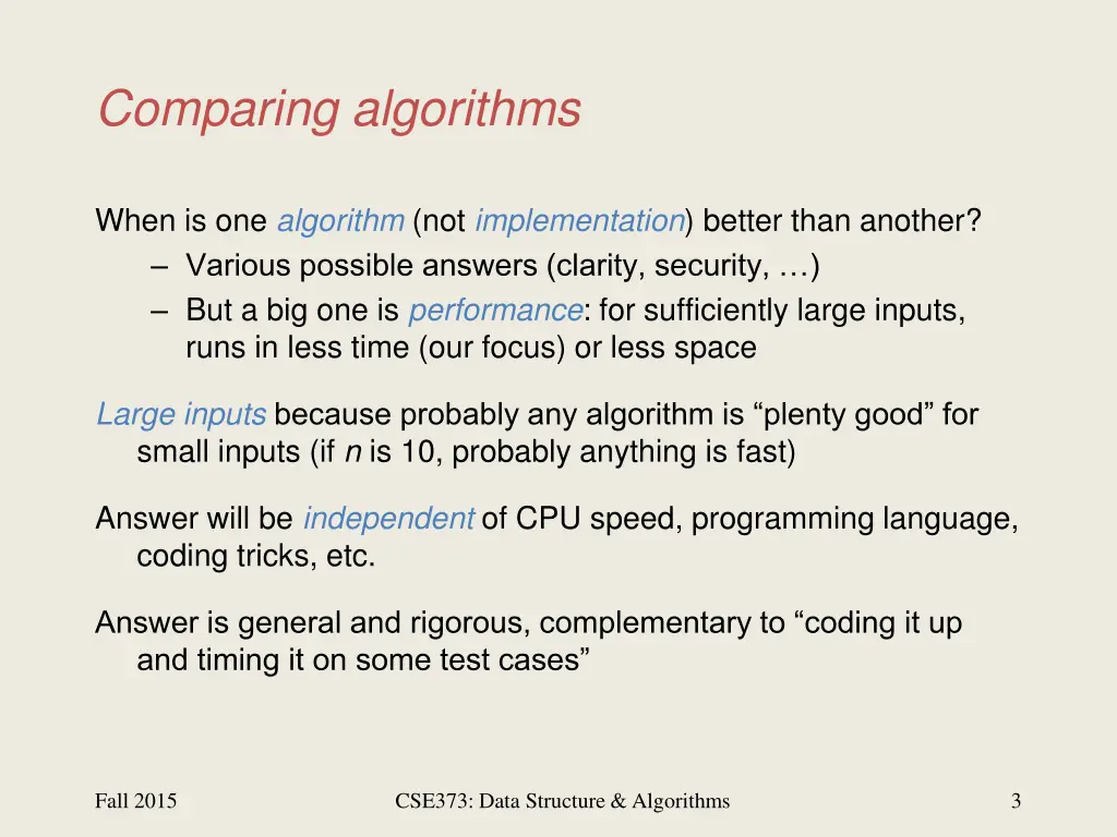 comparing algorithms