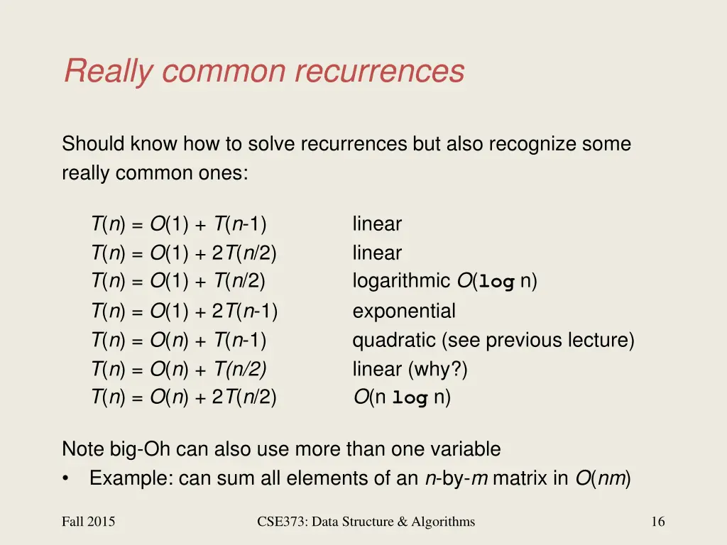 really common recurrences
