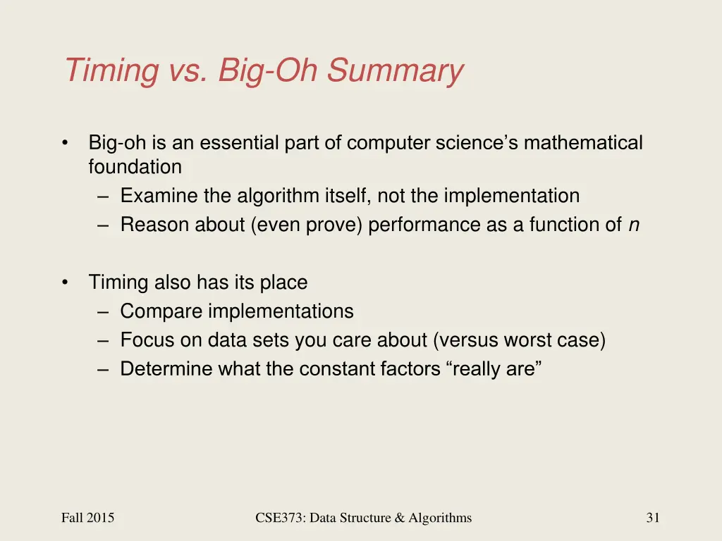 timing vs big oh summary