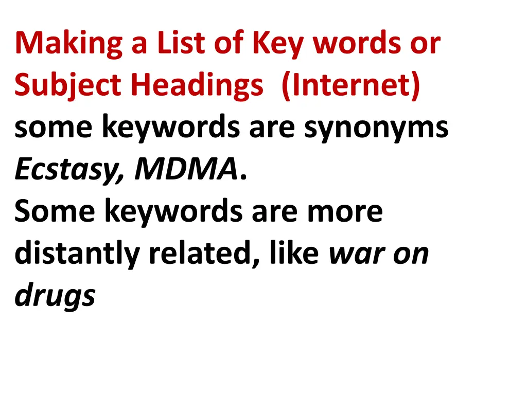 making a list of key words or subject headings 2