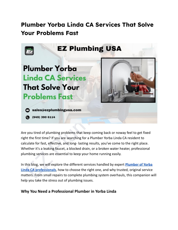 plumber yorba linda ca services that solve your