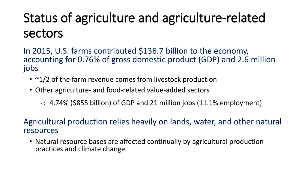 status of agriculture and agriculture status