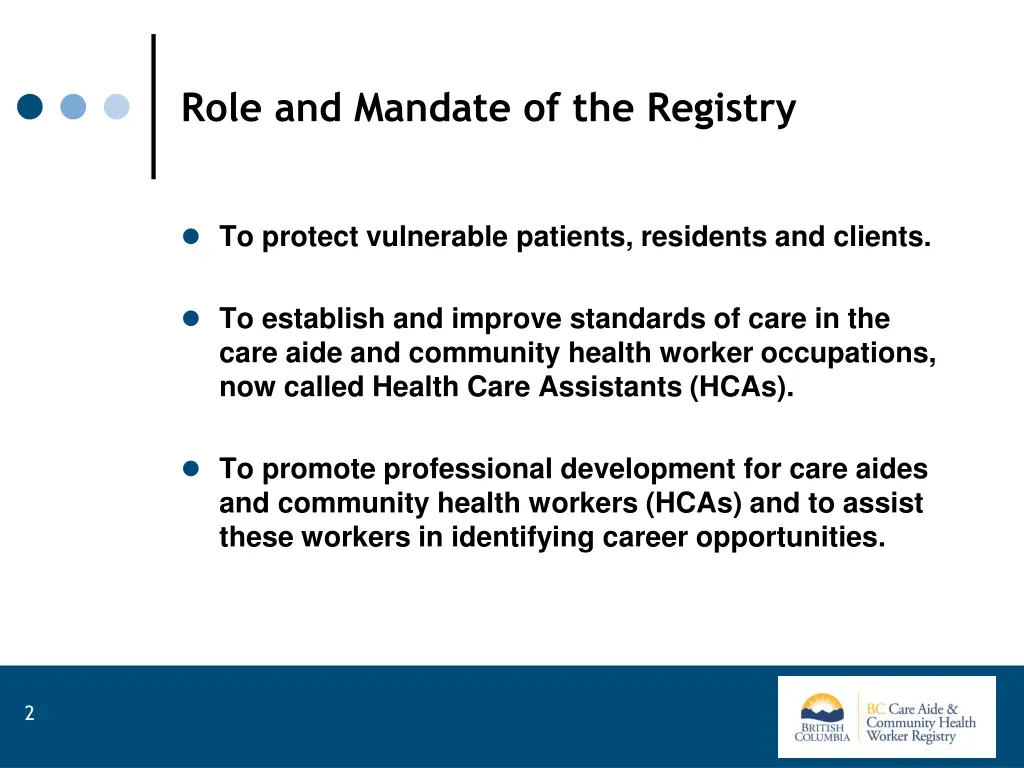 role and mandate of the registry