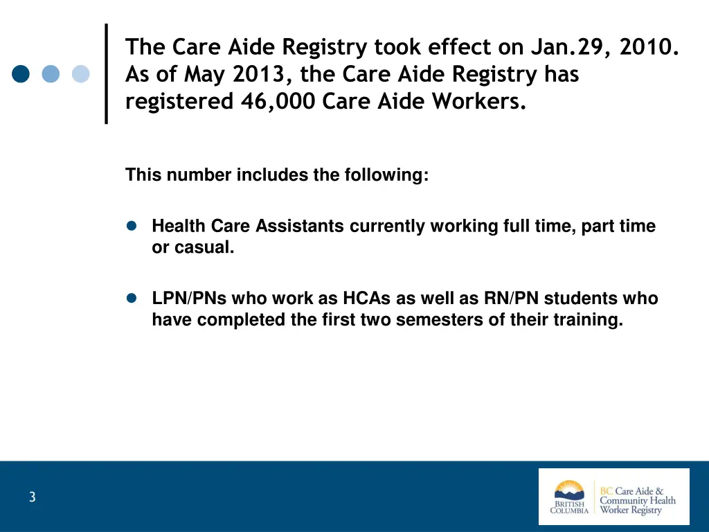 the care aide registry took effect on jan 29 2010