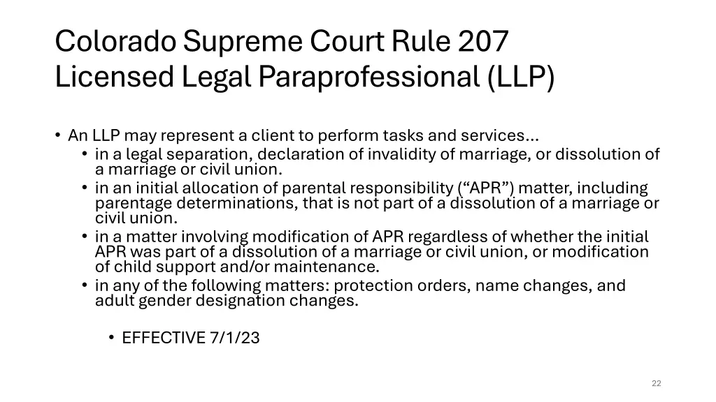 colorado supreme court rule 207 licensed legal