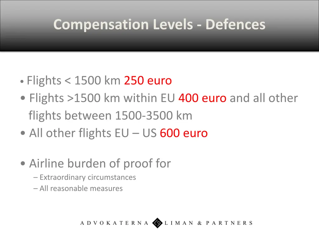 compensation levels defences