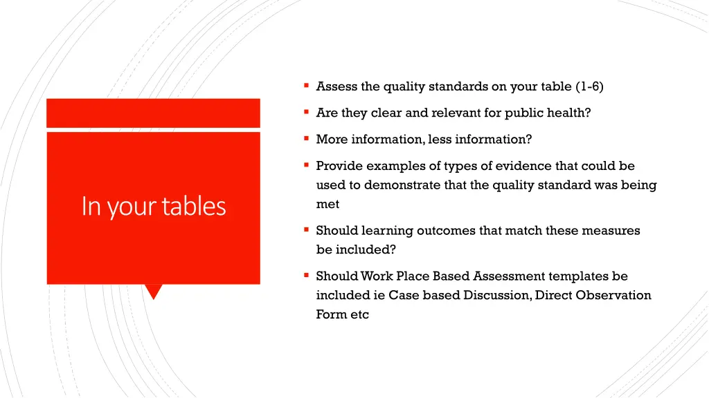 assess the quality standards on your table 1 6