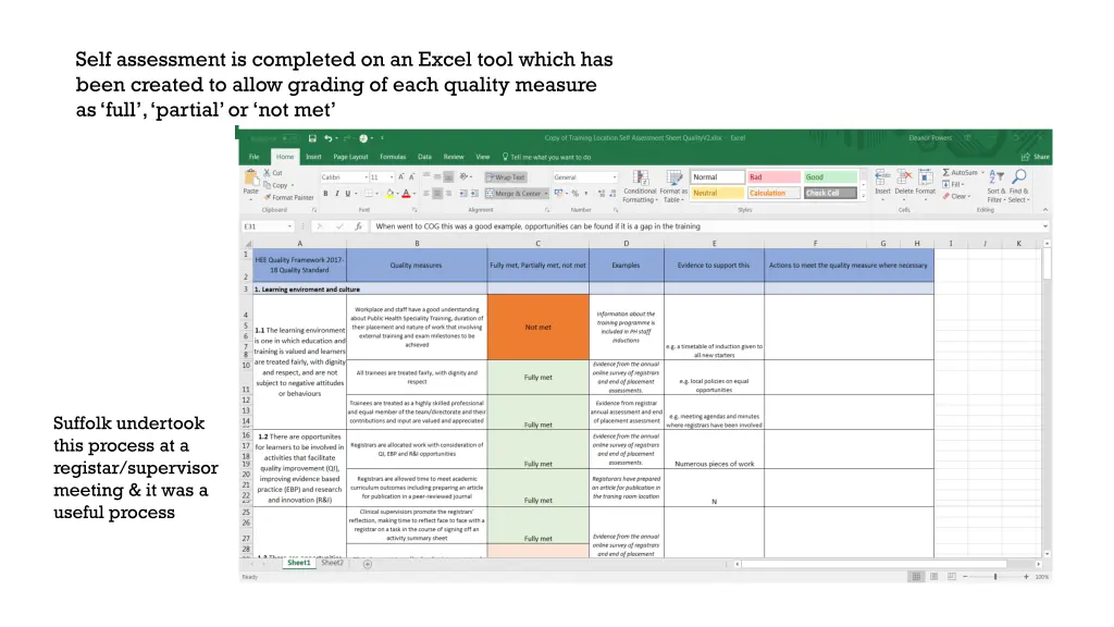 self assessment is completed on an excel tool