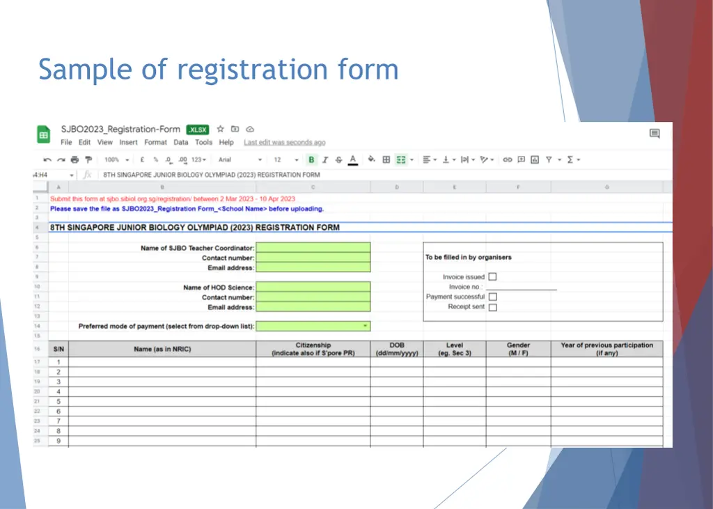 sample of registration form