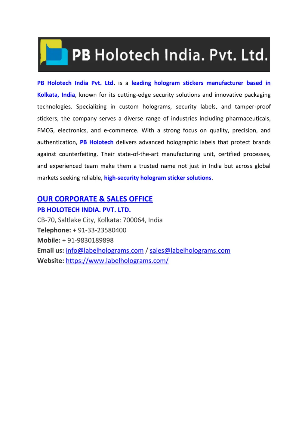 pb holotech india pvt ltd is a leading hologram