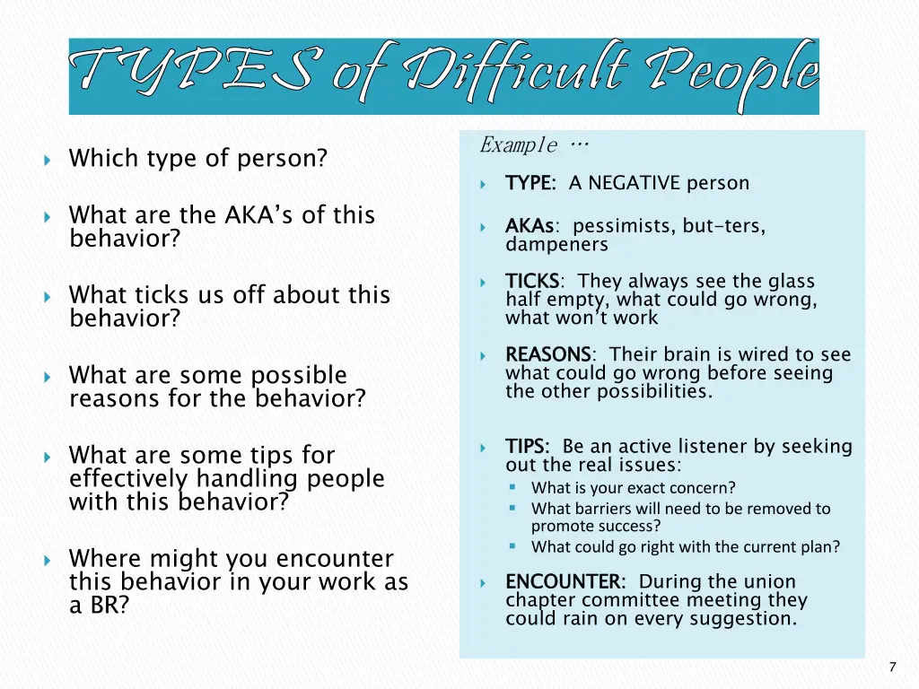 types of difficult people