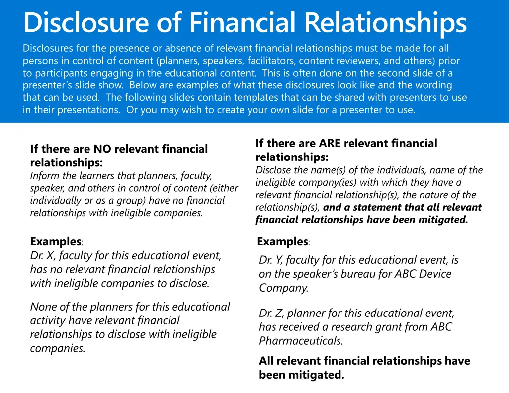 disclosure of financial relationships disclosures