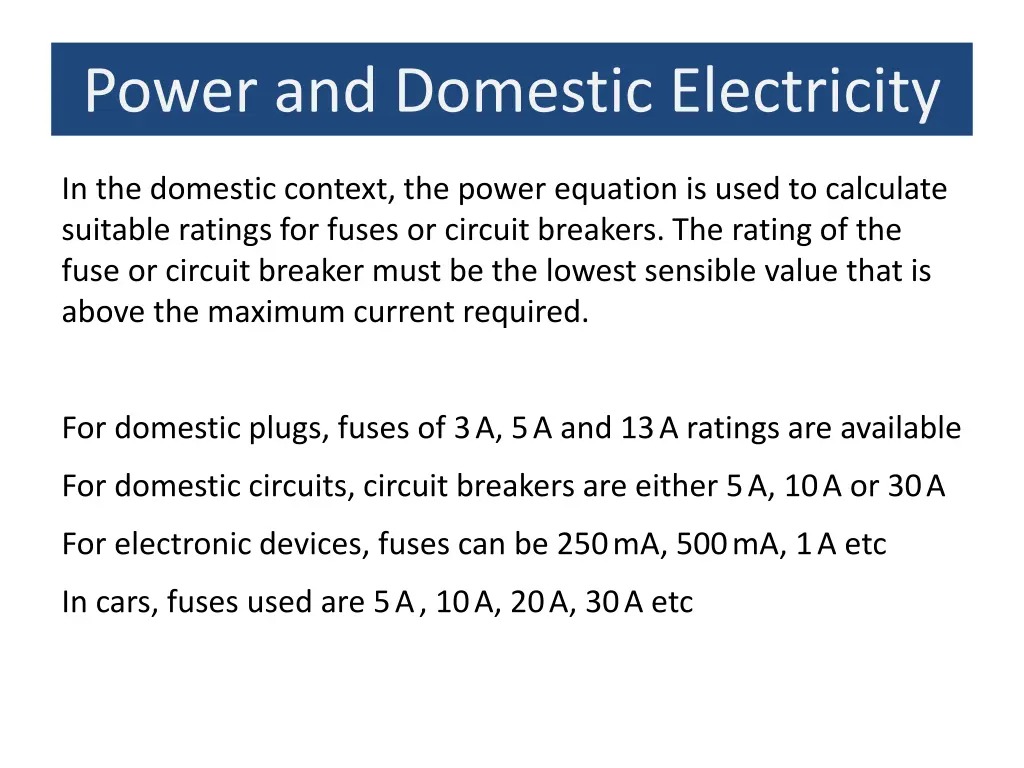 power and domestic electricity