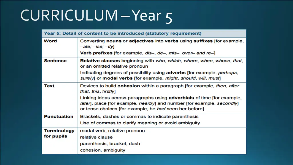 curriculum year 5