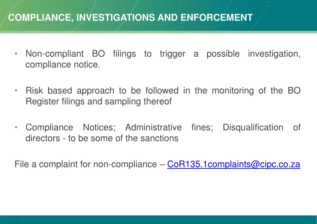 compliance investigations and enforcement