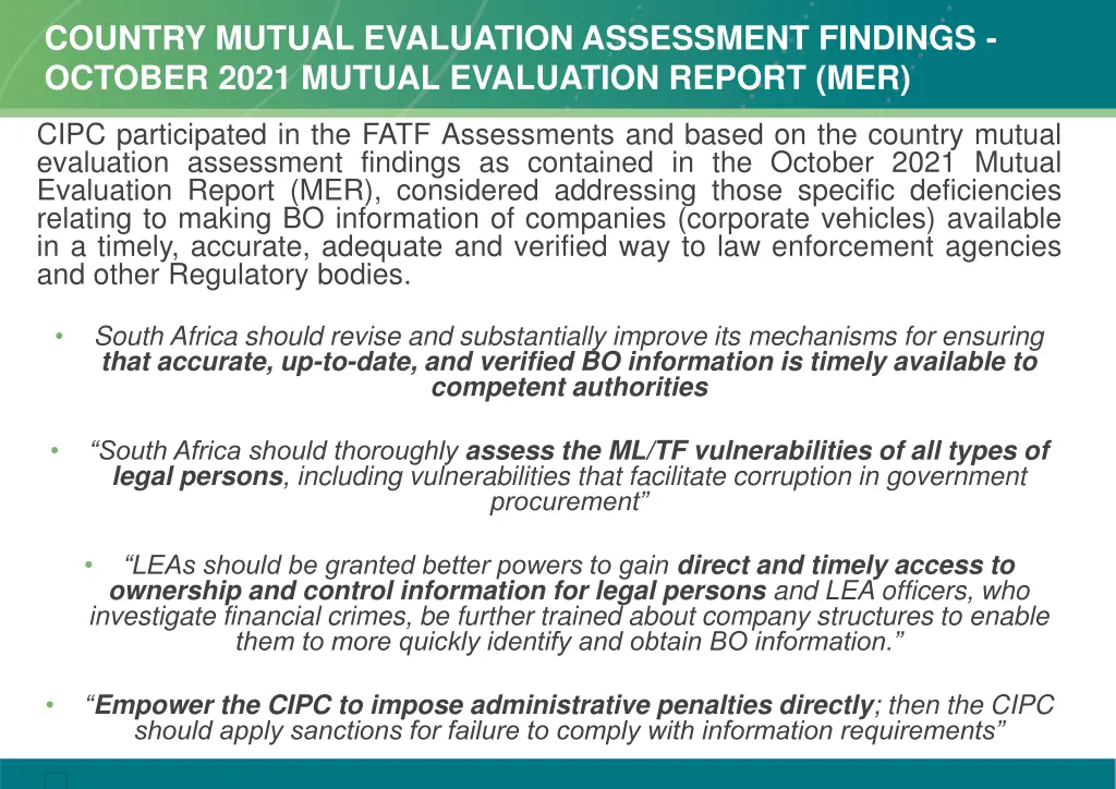 country mutual evaluation assessment findings