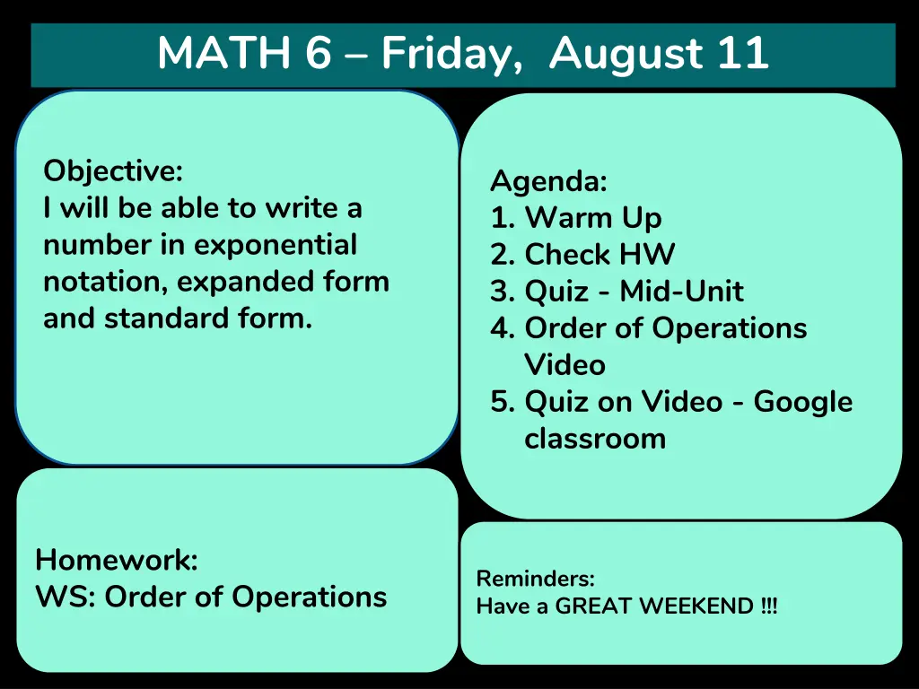 math 6 friday august 11