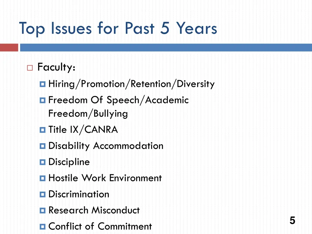 top issues for past 5 years