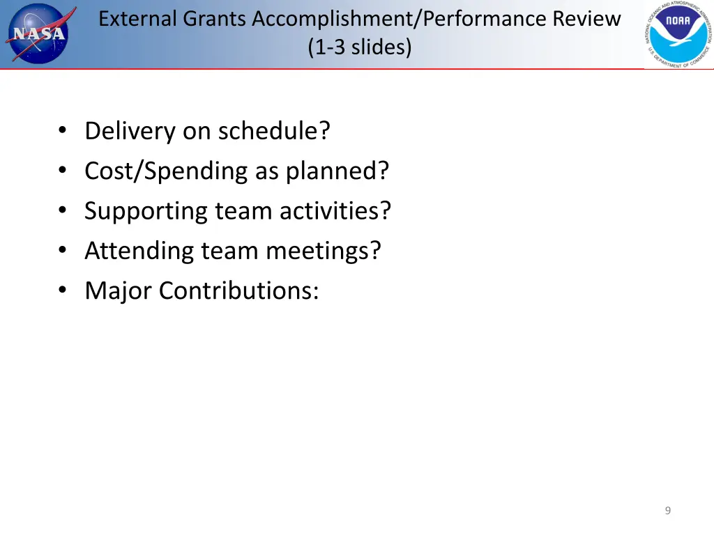 external grants accomplishment performance review