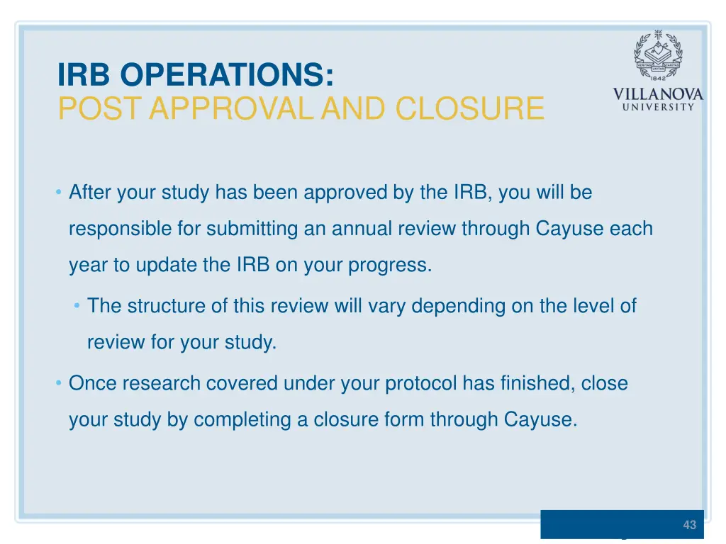 irb operations post approval and closure