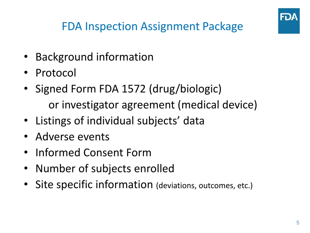 fda inspection assignment package