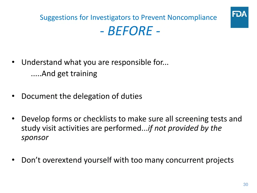 suggestions for investigators to prevent